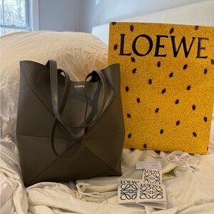 Loewe Leather Tote Bag - Puzzle Tote in “dark khaki” green color